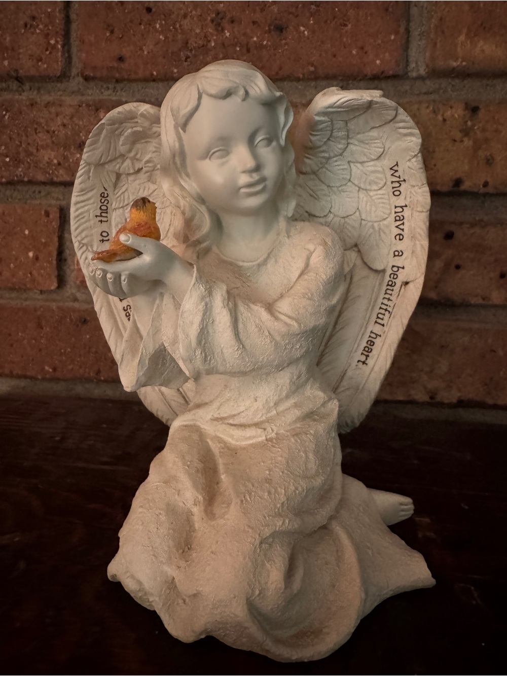 GANZ White Angel Figurine with Painted Bird Accent